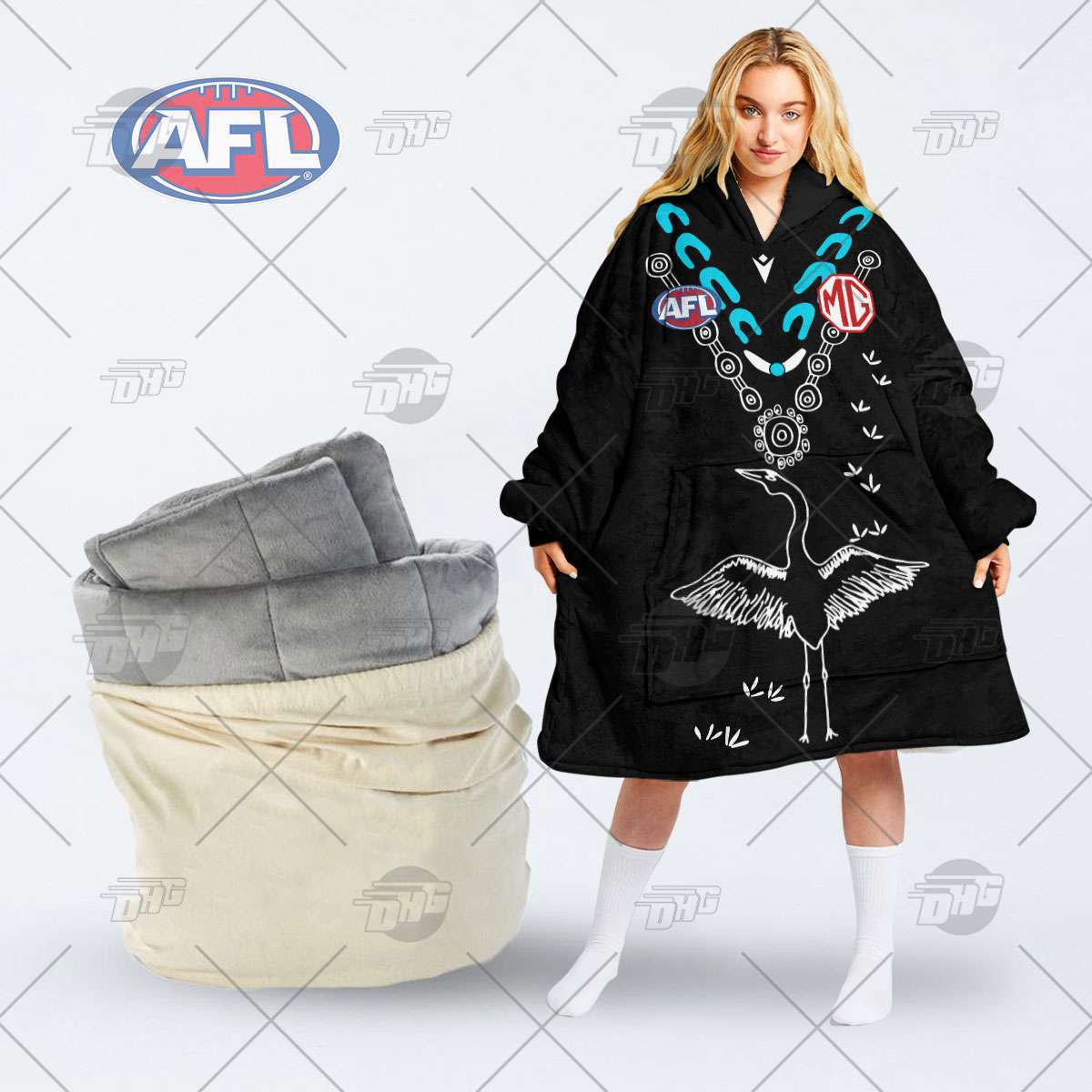 AFL x Oodie Statement Hoodie Blanket Black & Bold Design