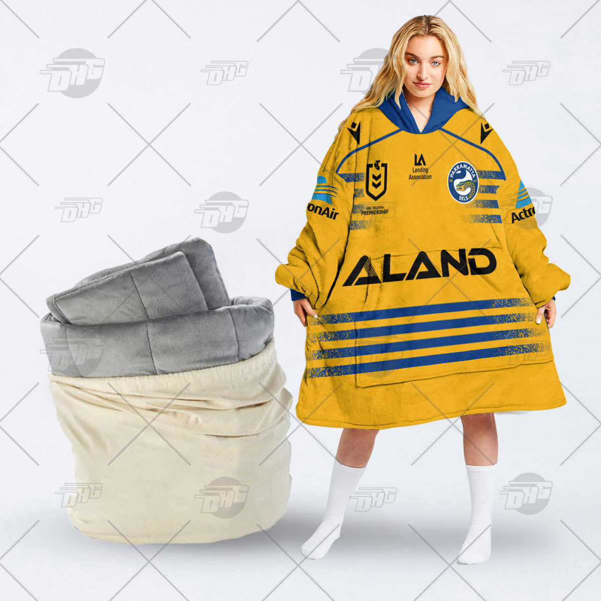 Aland Hooded Blanket with Premium Fleece and Bold Logo Print