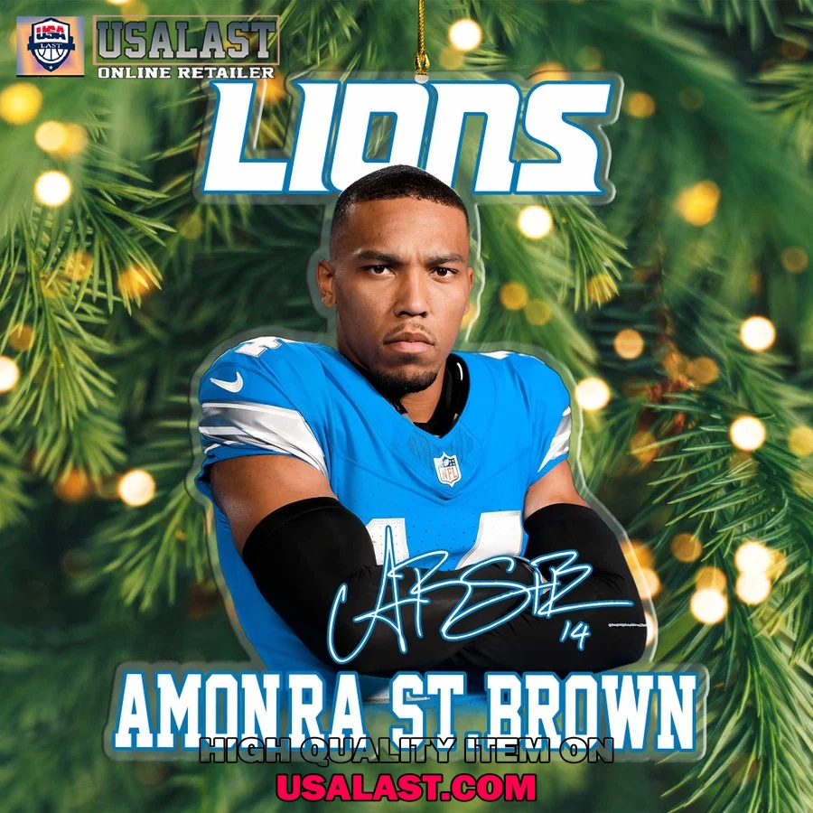 Amonra St. Brown Lions Statement Ornament in Blue and Black