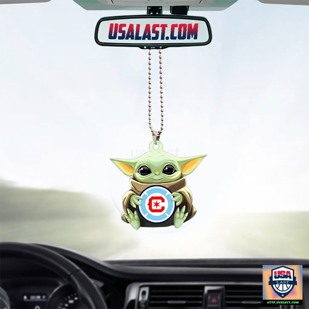 Baby Yoda Car Charm with Chicago Cubs Logo and Chic Hanging Design