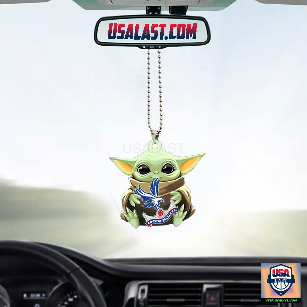 Baby Yoda Car Ornament in Green and Brown with Crystal Palace FC Logo