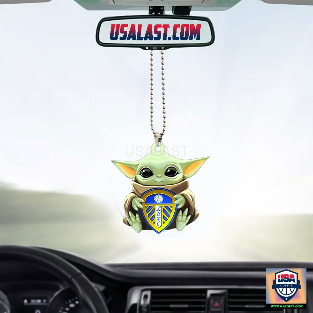 Baby Yoda Car Ornament with Leeds United FC Crest