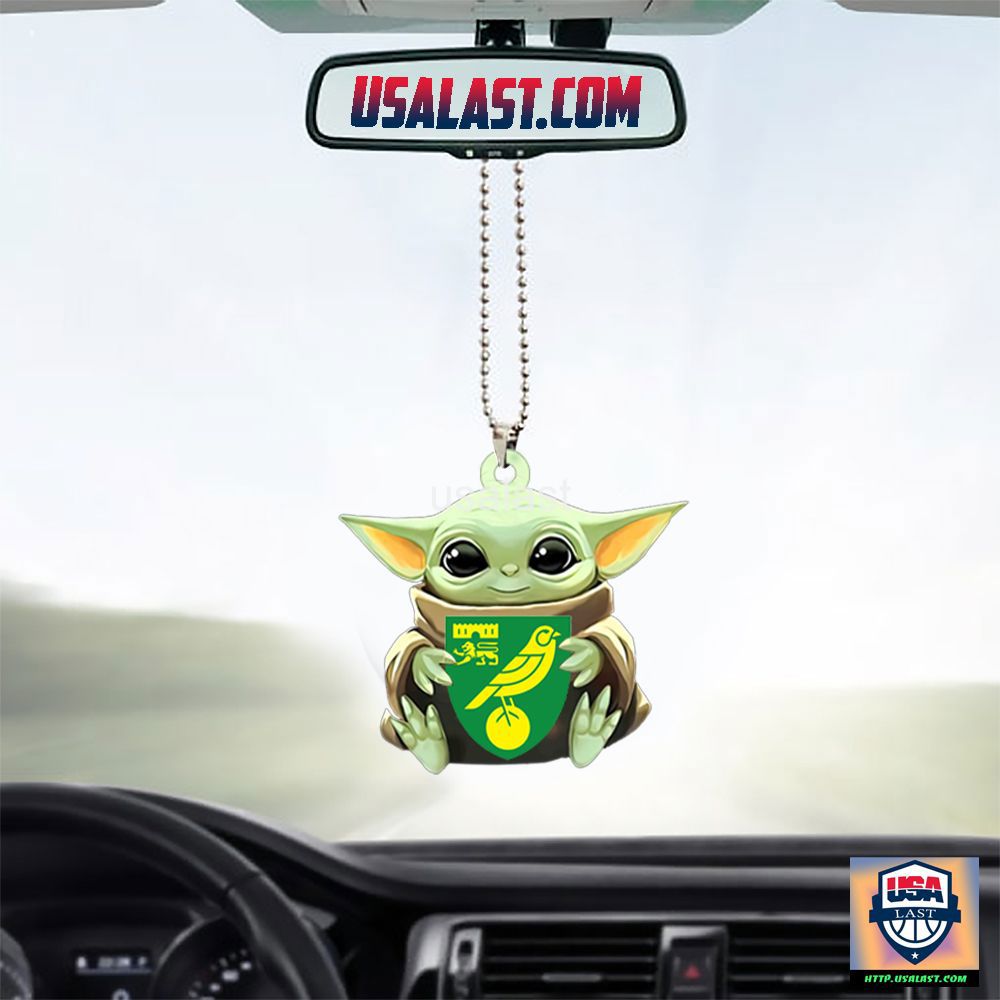 Baby Yoda Car Ornament with Norwich City Crest