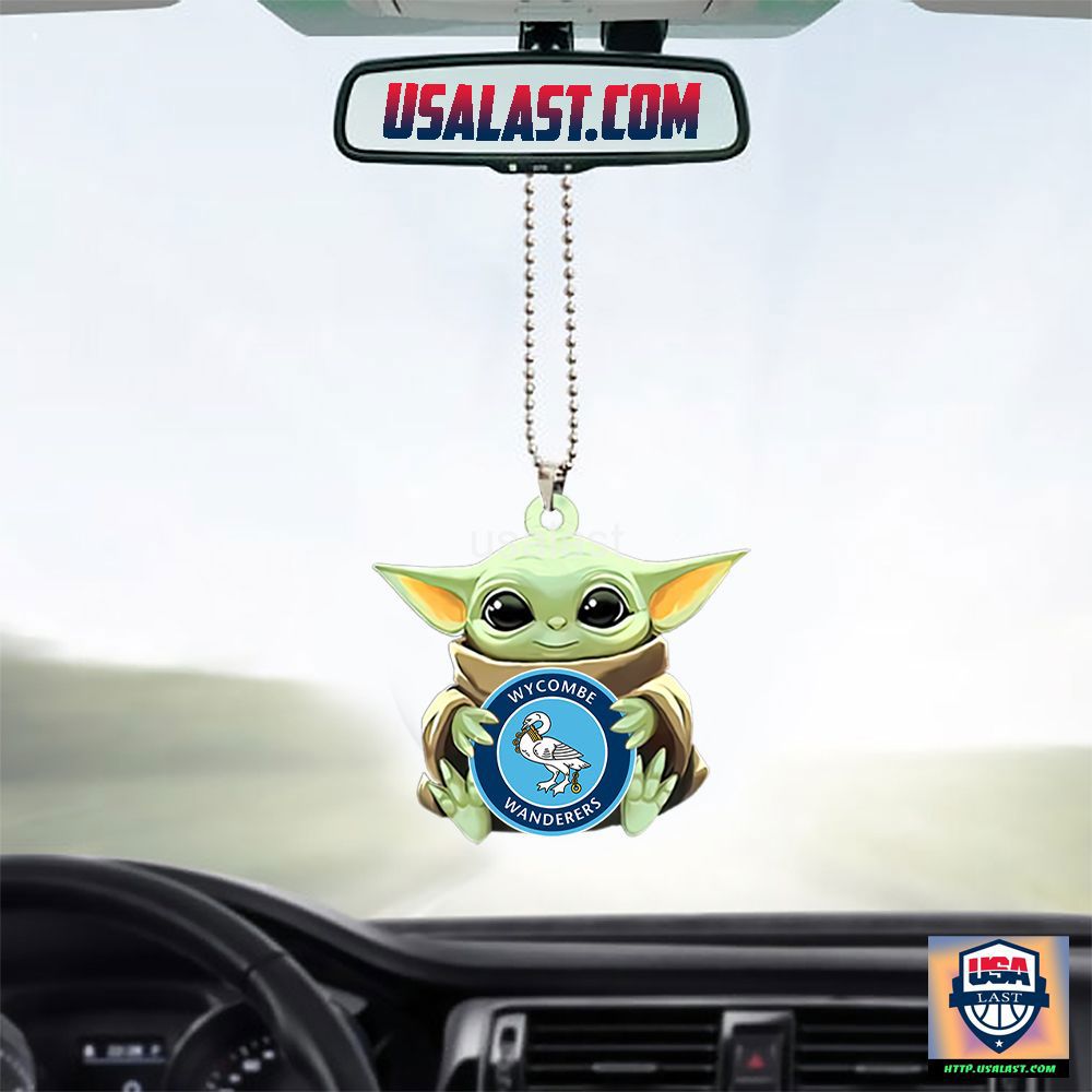 Baby Yoda Car Ornament with Wycombe Wanderers Emblem and Premium Acrylic Finish