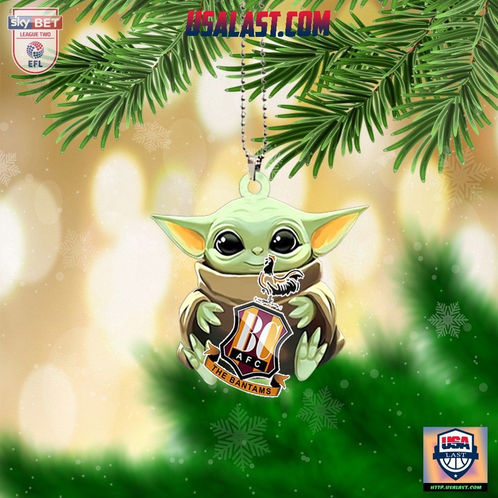 Baby Yoda Ornament with BC AFC Logo and Green Material