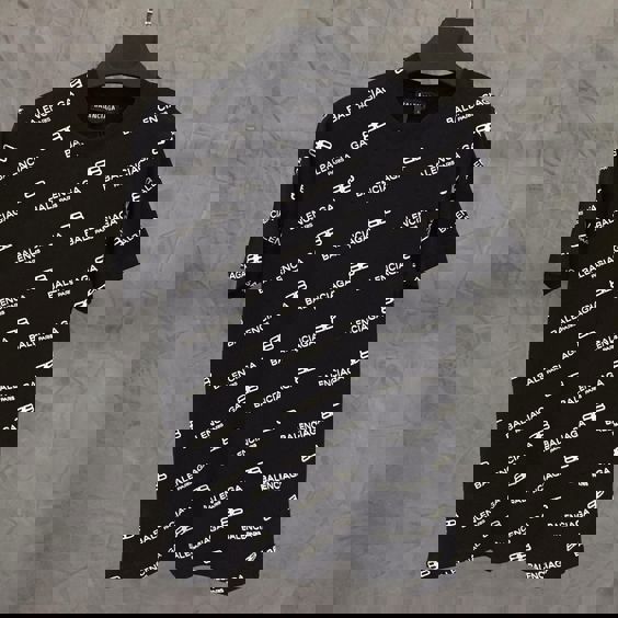 Balenciaga Black All-Over Logo Tee Sweater Chic Brand Print