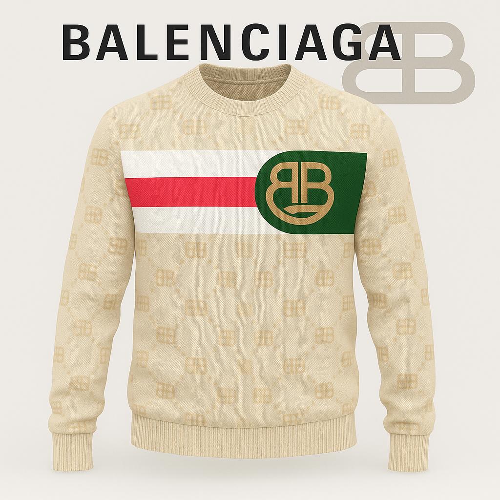 Balenciaga Iconic Sweater in Beige and Green Stripes
