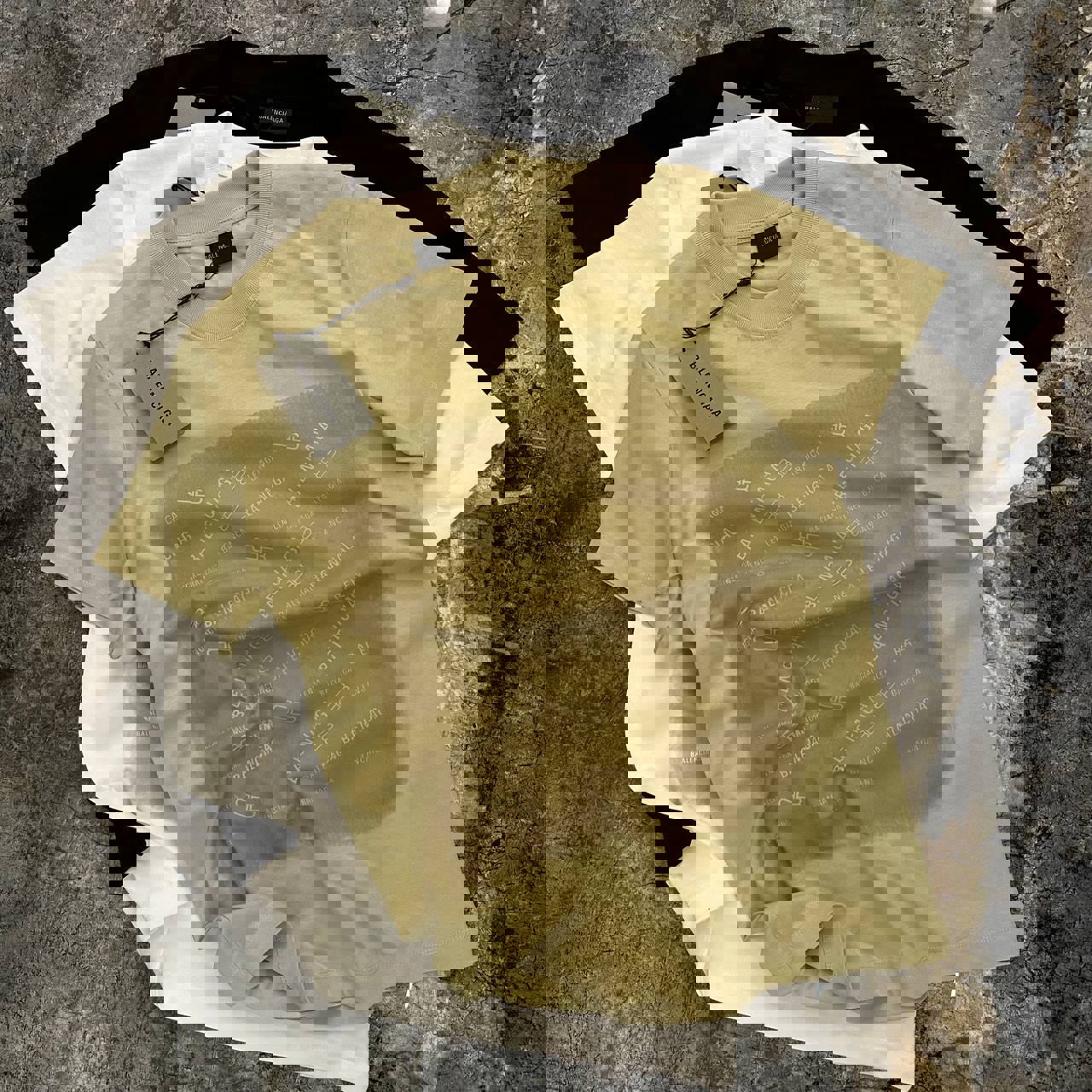 Balenciaga Luxury Statement T-Shirt Olive and Bold Logos