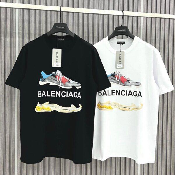 Balenciaga Sneaker Print Short Sleeve Sweater Black & White