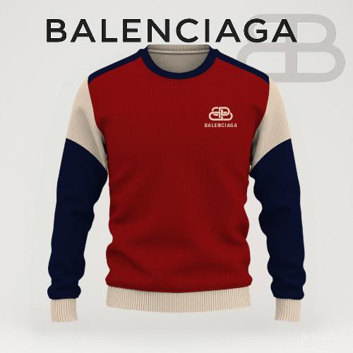 Balenciaga Statement Sweater in Red & Navy Bold Colors