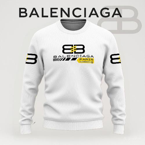 Balenciaga Statement Sweater in White and Bold Logo Design