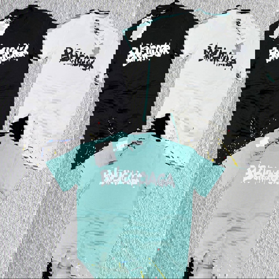 Balenciaga Statement T-Shirts Black and White with Bold Paint Splatter