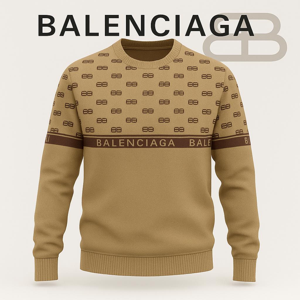 Balenciaga Tan Statement Sweater with Monogram Pattern
