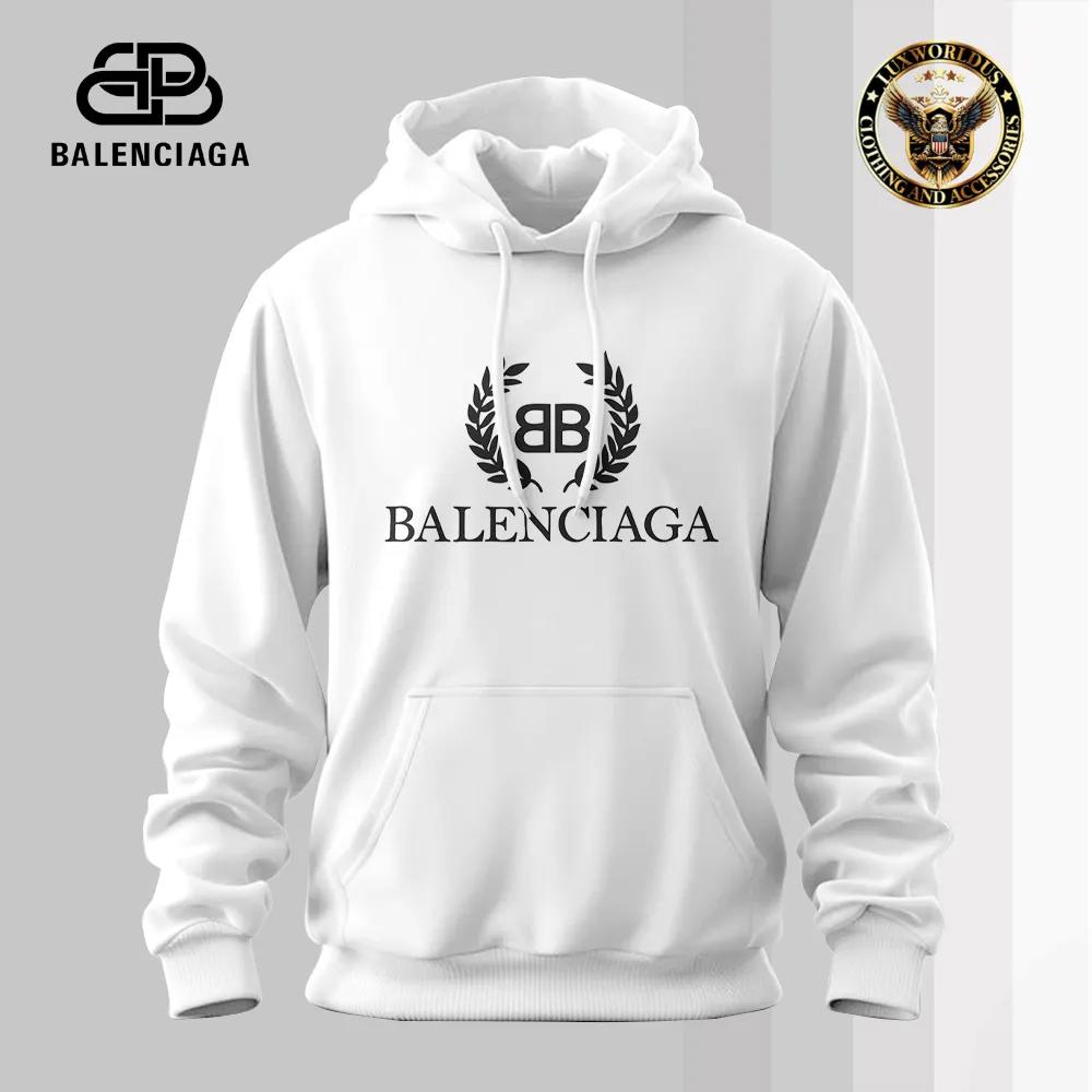 Balenciaga White Classic Hoodie with Bold Black Logo