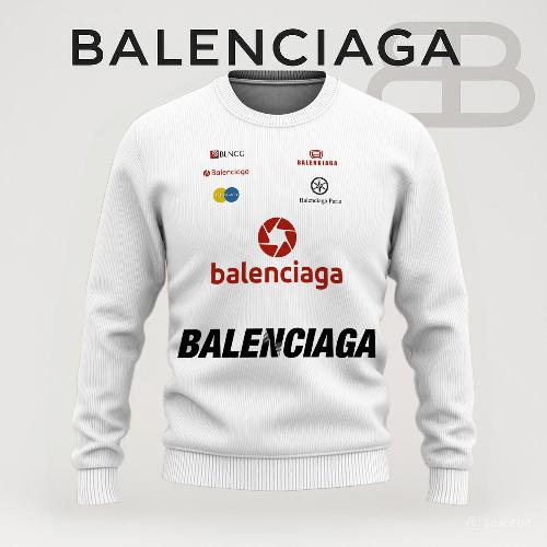 Balenciaga White Ribbed Sweater with Brand Logos