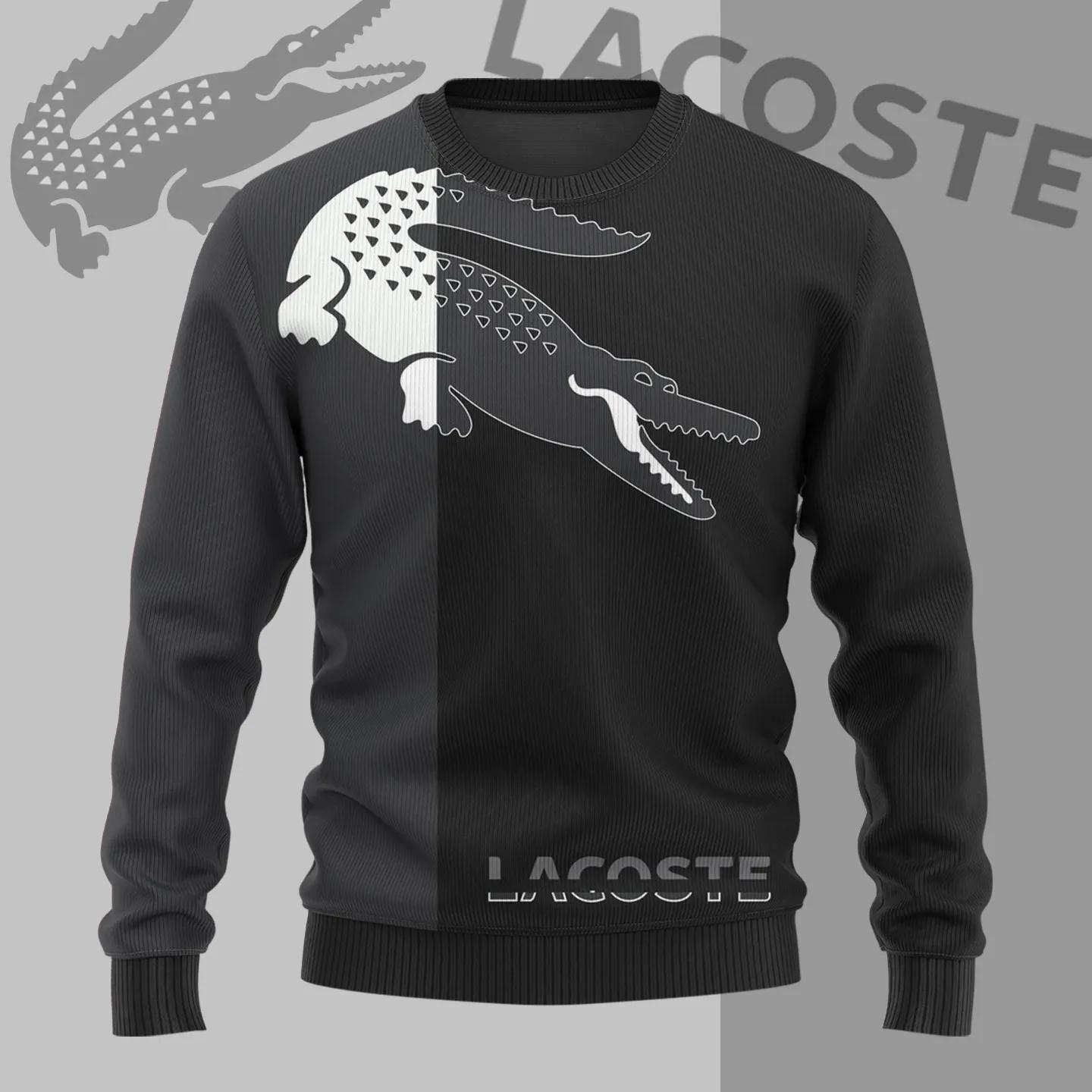 Black Lacoste Croc Sweater Stylish Knitwear