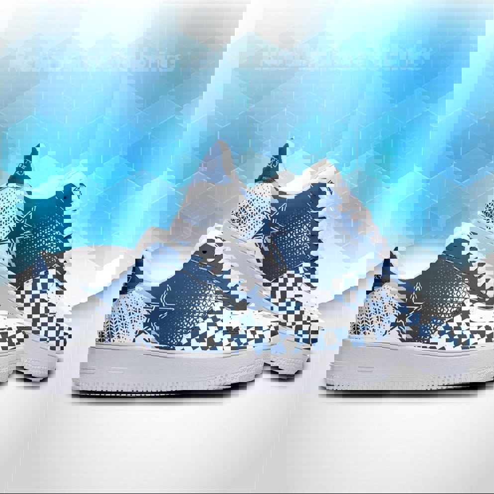 Blue and White AF 1 Sneaker with Checkerboard Pattern
