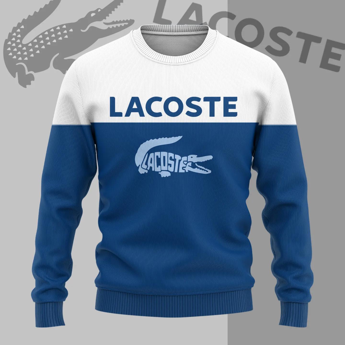 Blue and White Lacoste Sweater with Bold Crocodile Logo
