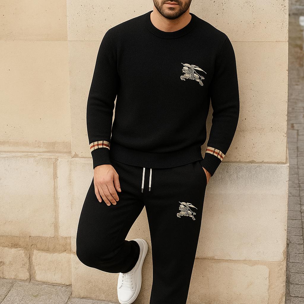 Burberry Black Cashmere Sweater And Pants Set – Luxurious Comfort for Gentlemen