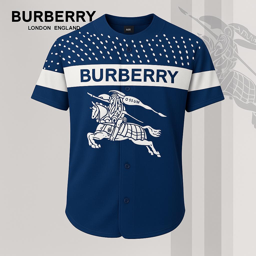Burberry Blue Baseball Jersey with Iconic Knight Print