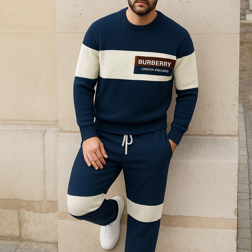 Burberry Blue & White Striped Sweater And Pants Set | Chic Premium Knitwear