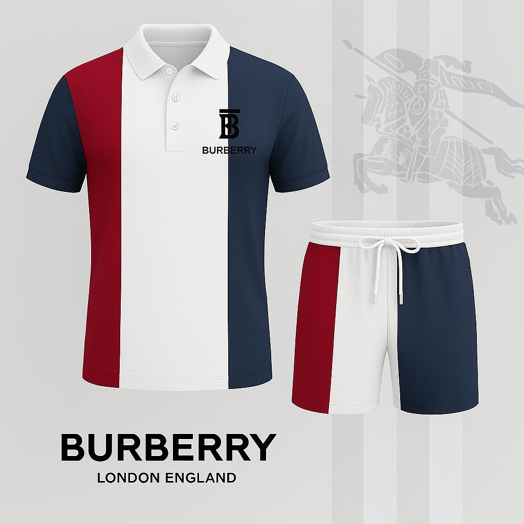 Burberry Bold Navy and Red Polo Short Set