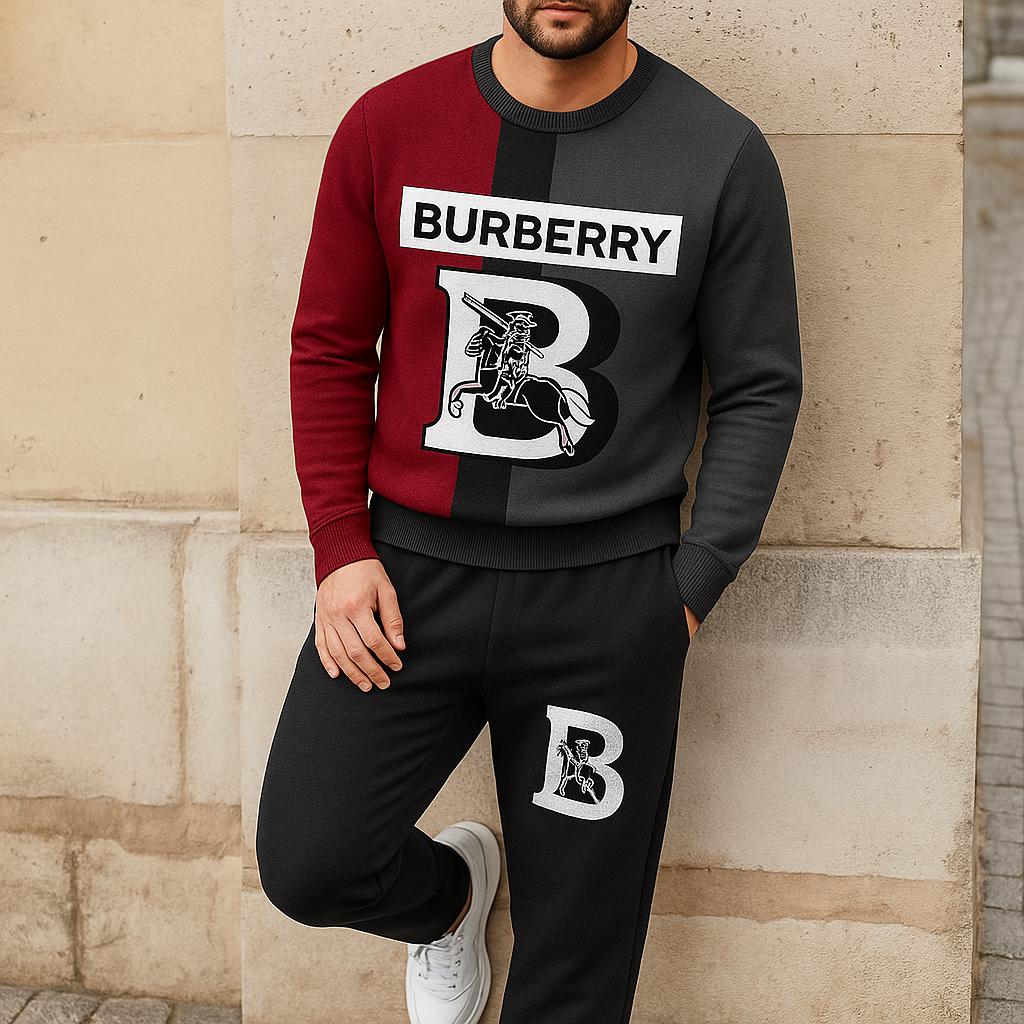Burberry Bold Red and Black Sweater And Pants Set