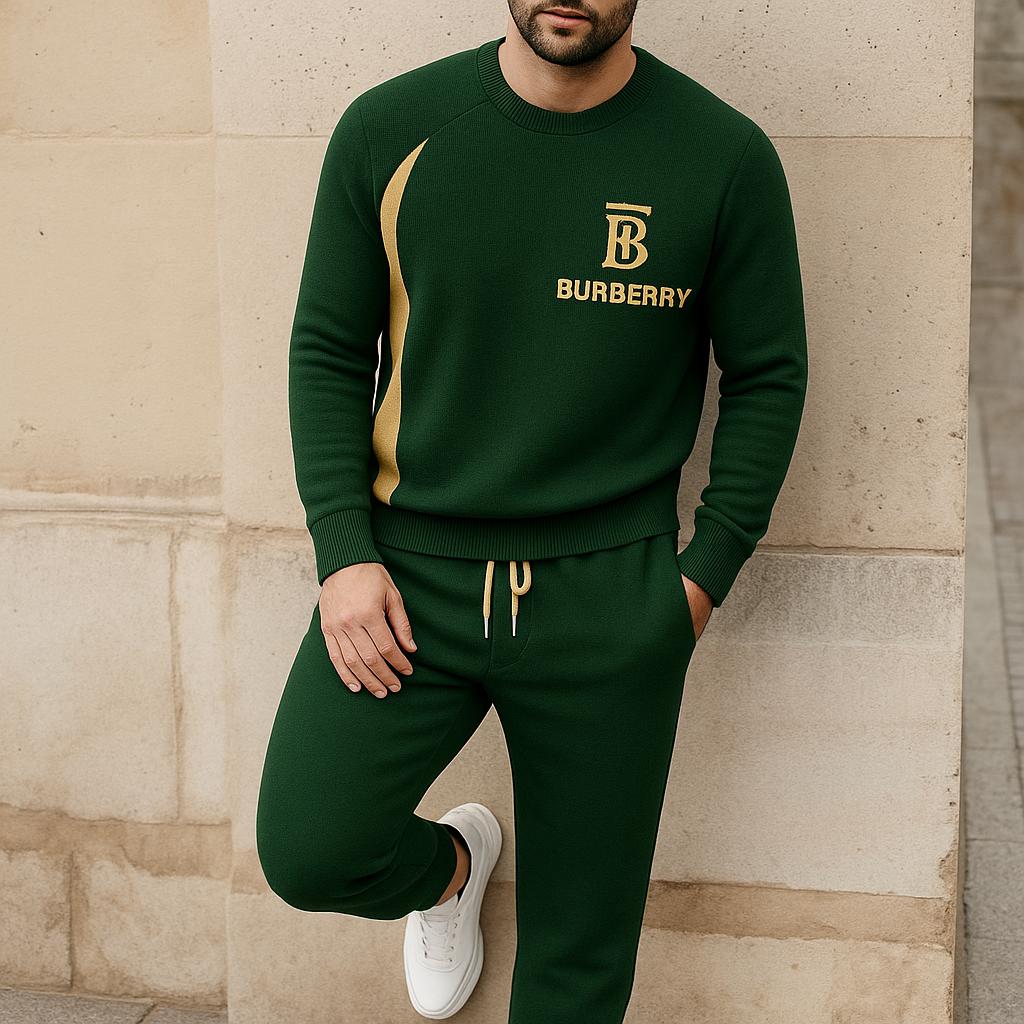 Burberry Green & Gold Sweater and Pants Set – Statement Luxury Look