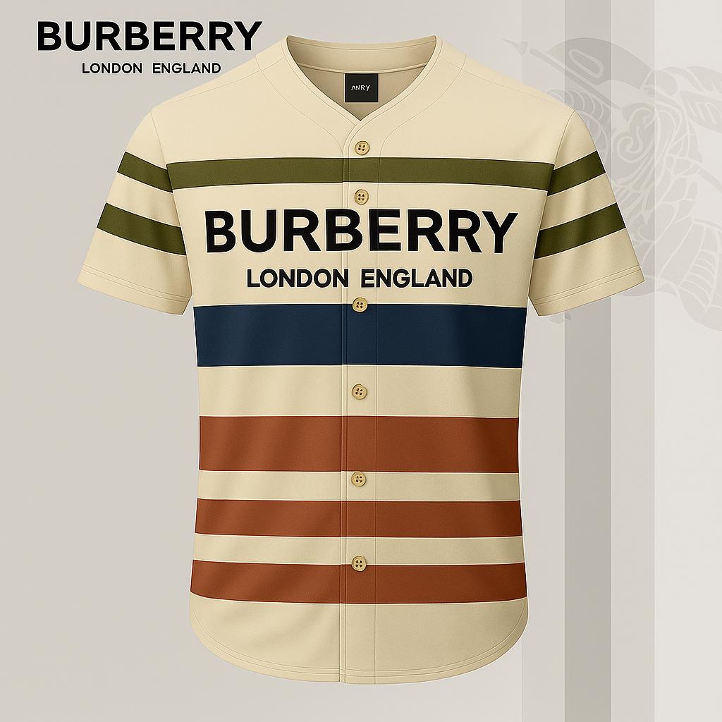 Burberry Iconic Baseball Jersey with Striped Design and Premium Fabric