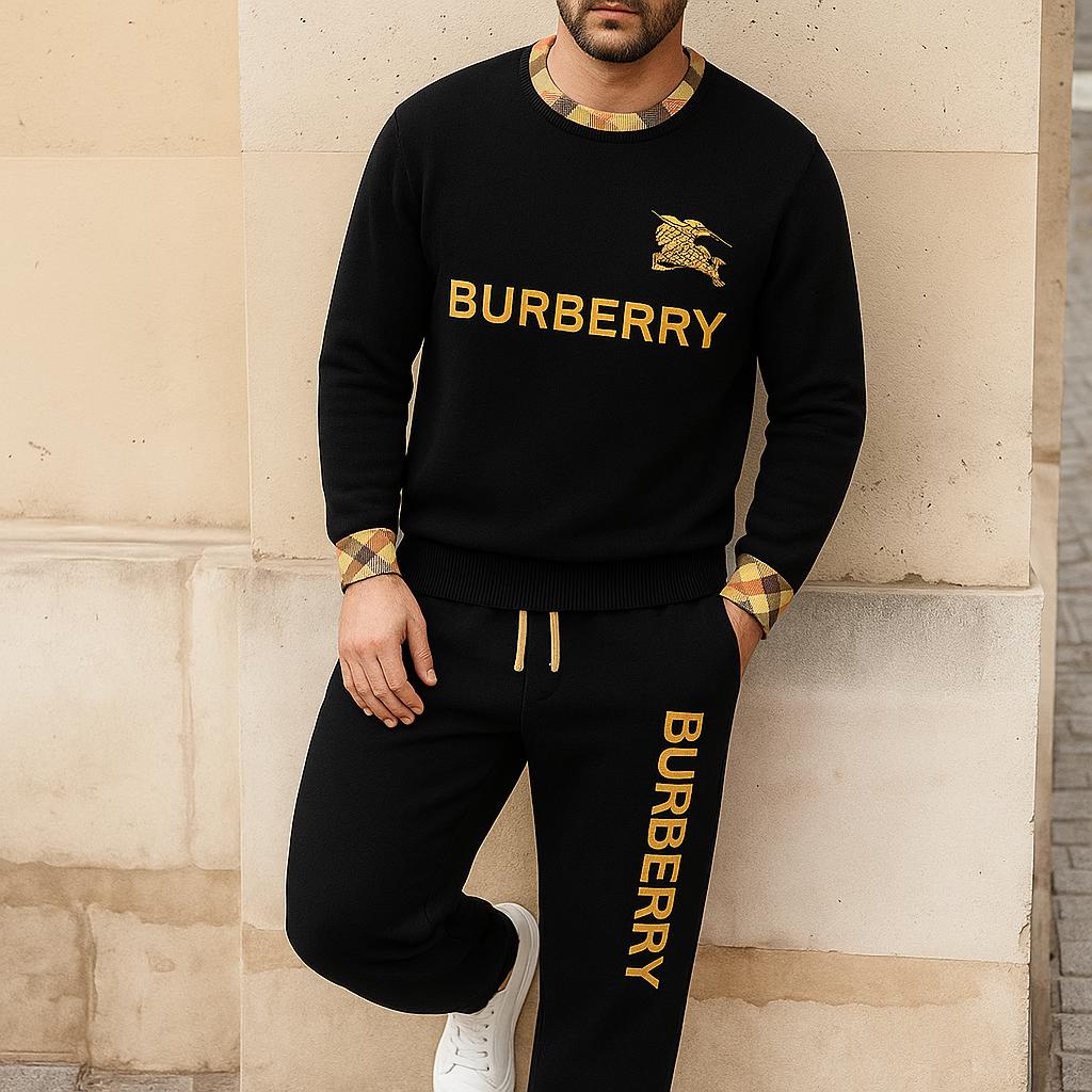 Burberry Iconic Black And Gold Sweater and Pants Set