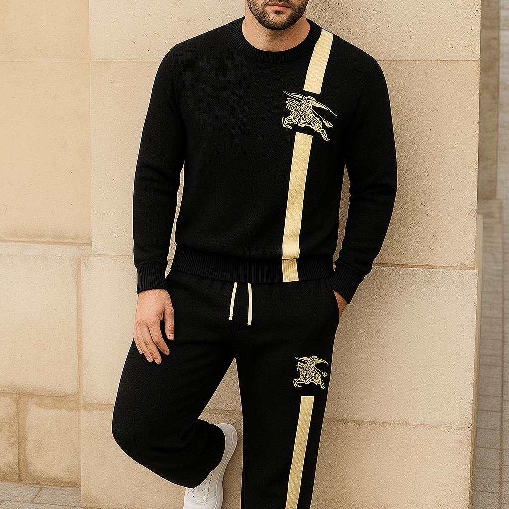 Burberry Iconic Black and Gold Sweater And Pants Set