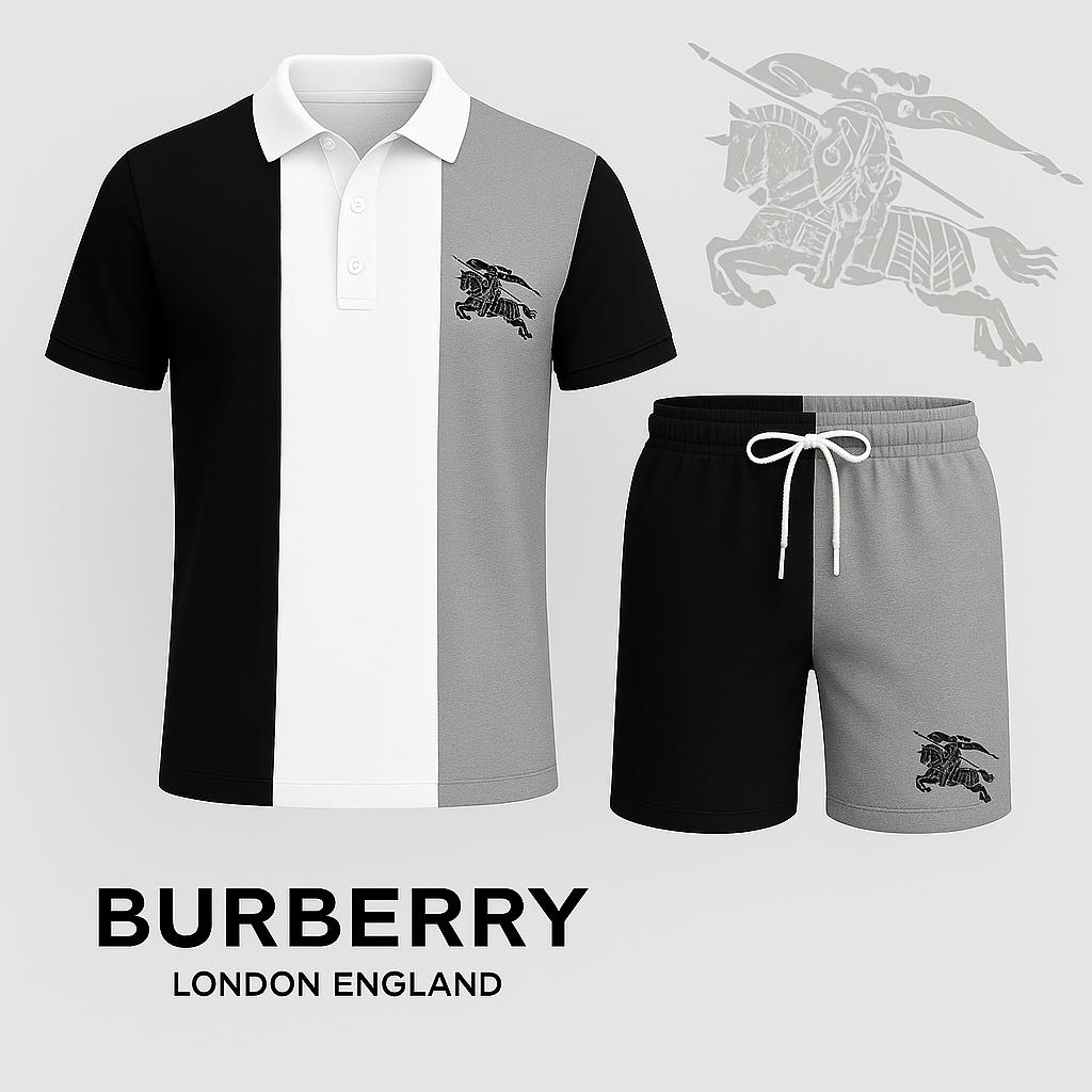 Burberry Iconic Black & White Striped Polo Short