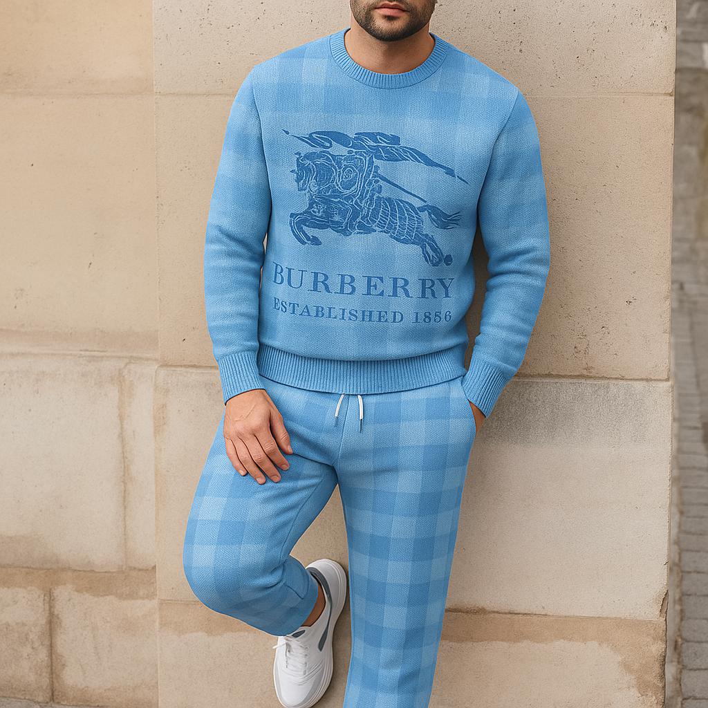 Burberry Iconic Blue Check Sweater And Pants Set