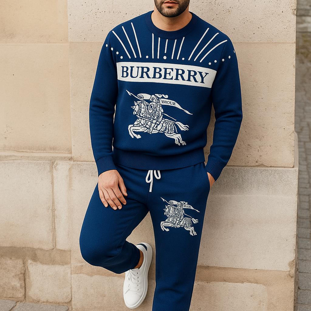 Burberry Iconic Blue Sweater And Pants Set | Bold and Statement Luxury