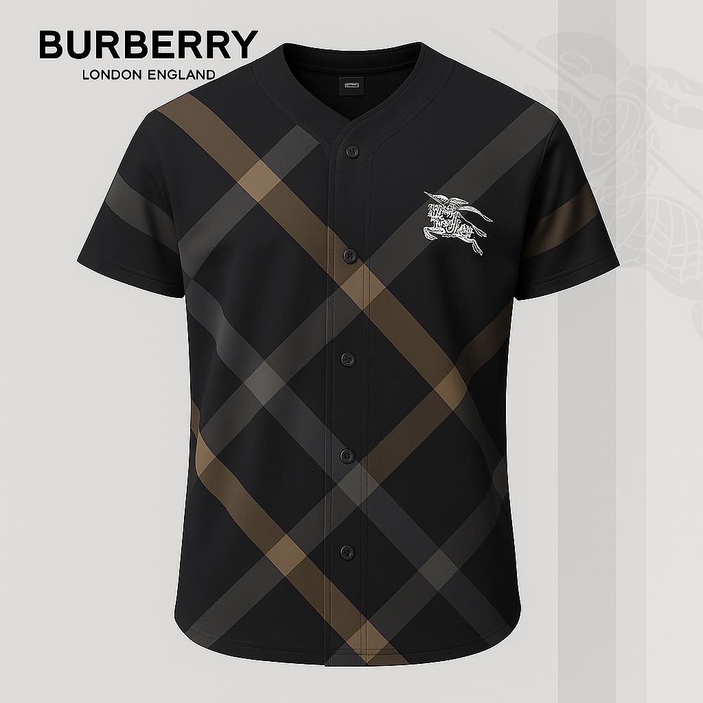 Burberry Iconic Check Baseball Jersey in Luxe Black and Brown