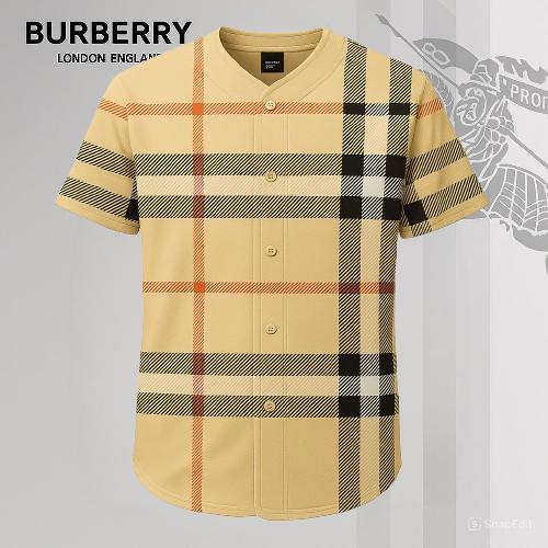 Burberry Iconic Check Baseball Jersey in Mustard Yellow and Gold