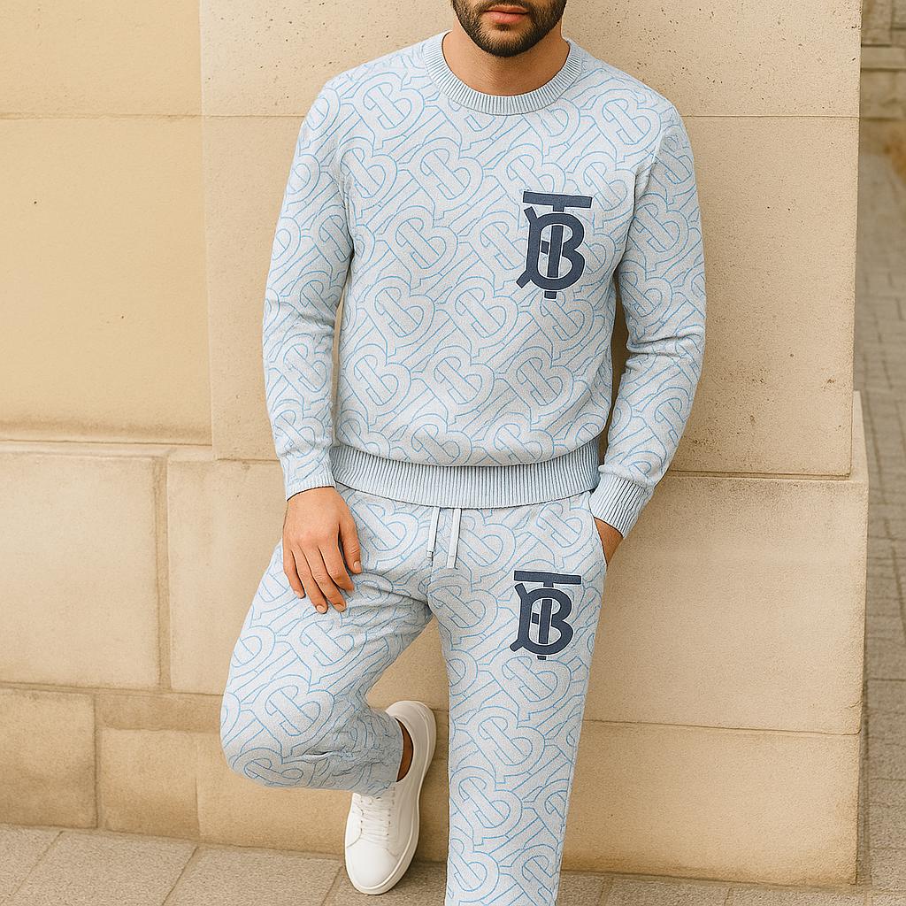 Burberry Iconic Monogram Sweater And Pants Set in Chic Pastel Blue