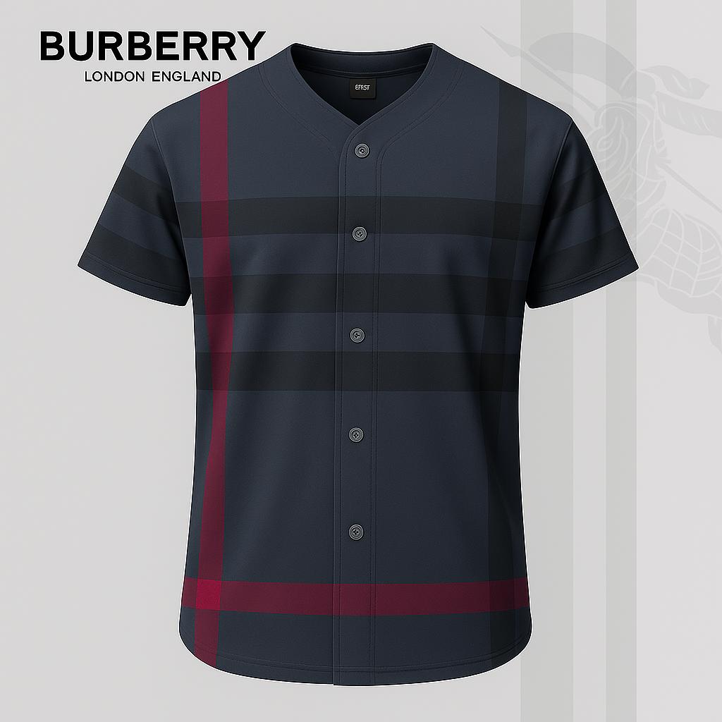 Burberry Iconic Plaid Baseball Jersey in Navy and Red
