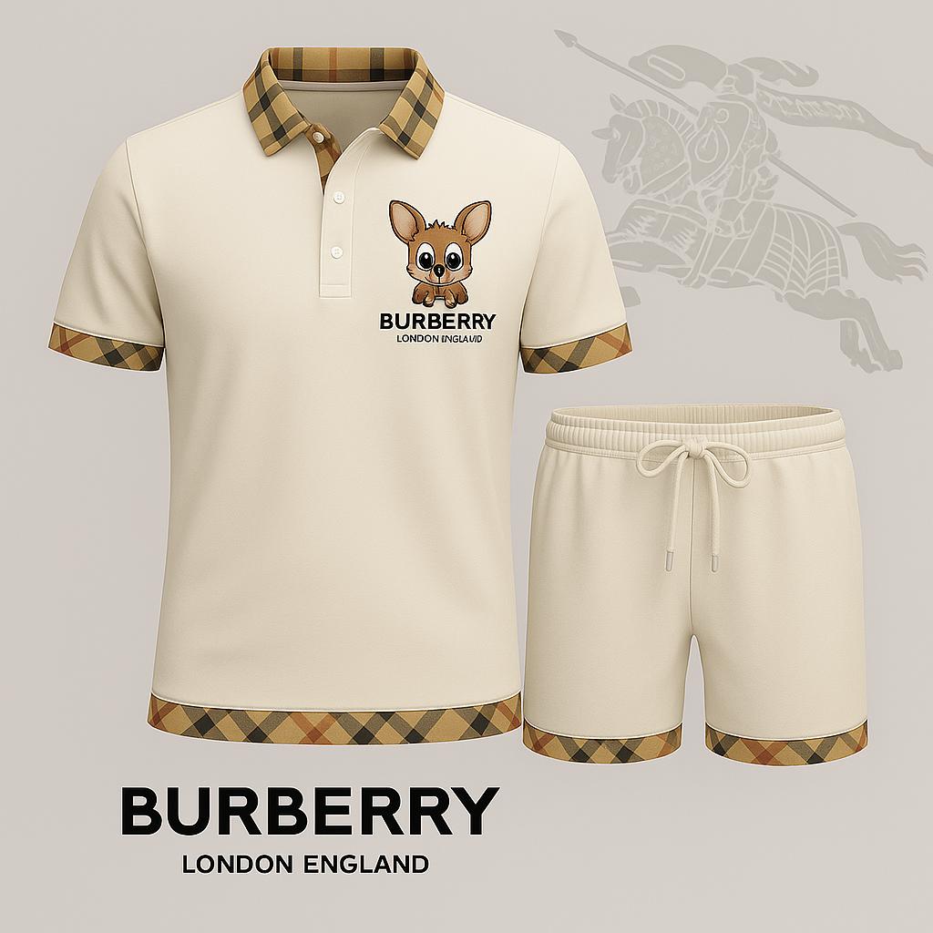 Burberry Iconic Polo Short Set in Cream and Checkered Trim
