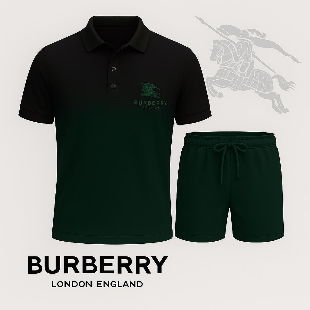 Burberry London England Polo Short Black and Green Ombre