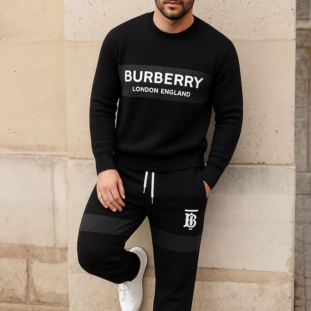 Burberry London England Sweater And Pants Set Modern Black and White Stripes