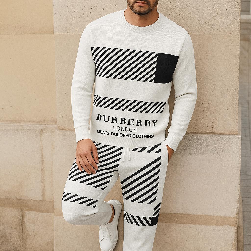 Burberry London Tailored Sweater And Pants Set – White and Black Stripes