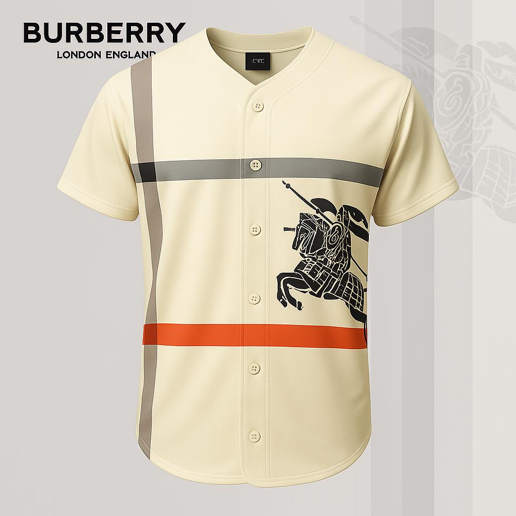 Burberry Luxe Striped Baseball Jersey in Cream and Orange
