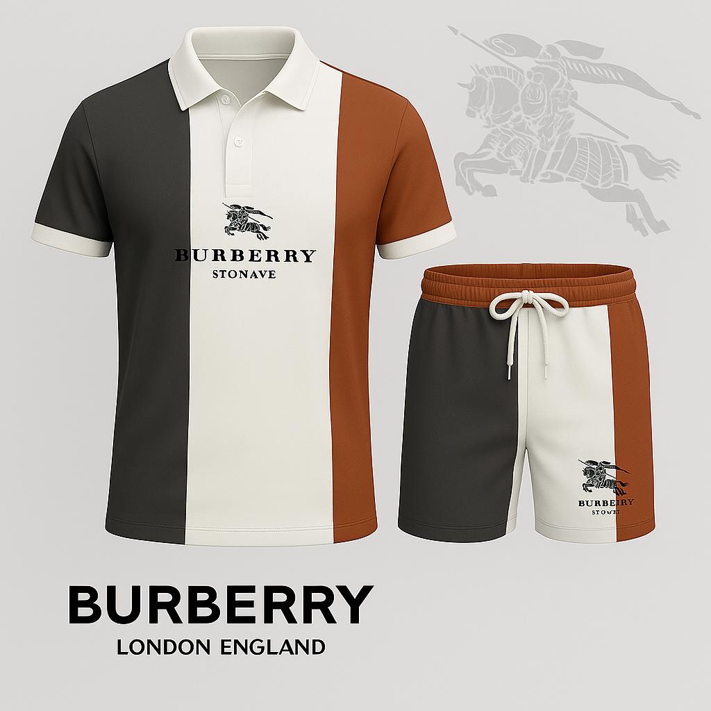Burberry Luxury Striped Polo Short Set