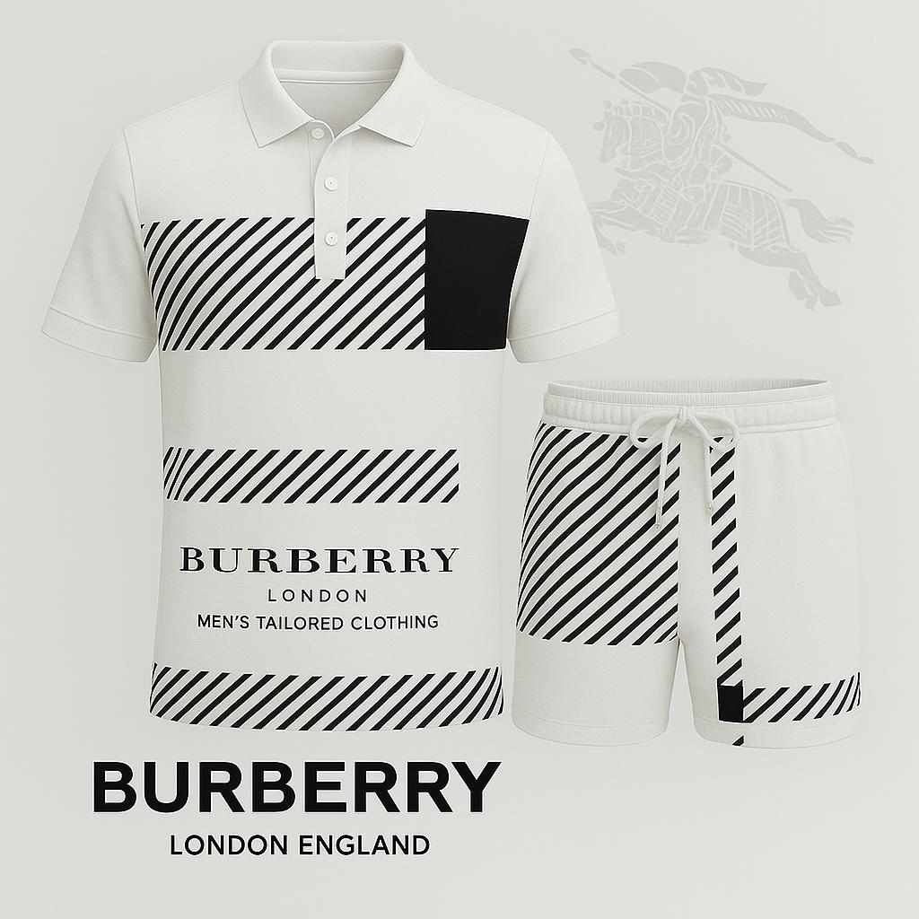 Burberry Minimalist Polo Short Black and White Diagonal Stripes