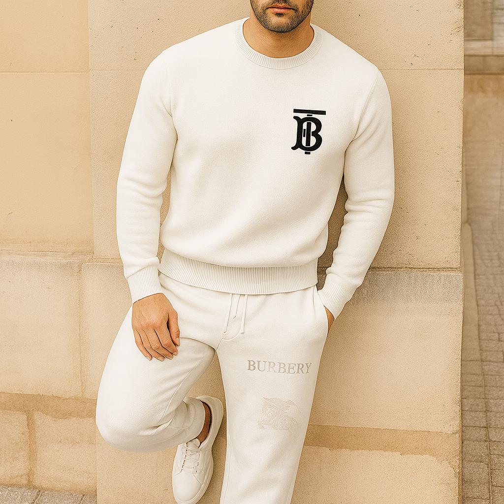 Burberry Minimalist Sweater and Pants Set | Classic White