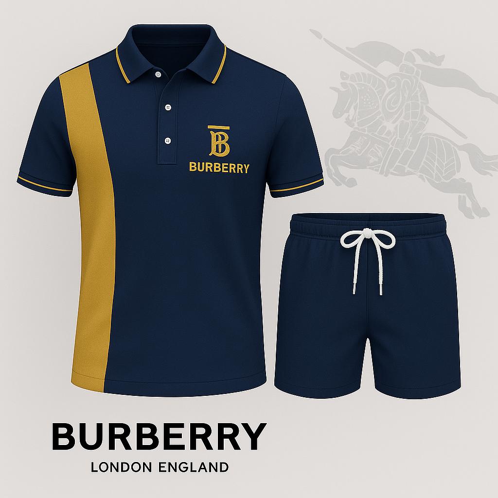 Burberry Navy Blue and Gold Polo Short Set