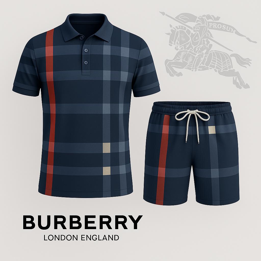 Burberry Navy Plaid Polo Short - Modern Luxury