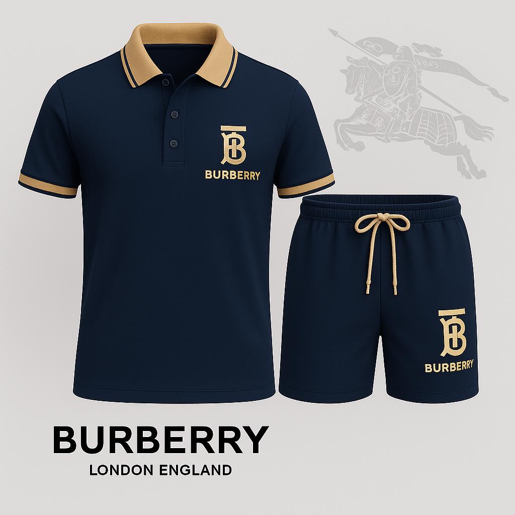 Burberry Navy Polo Short with Gold Trim and Logo