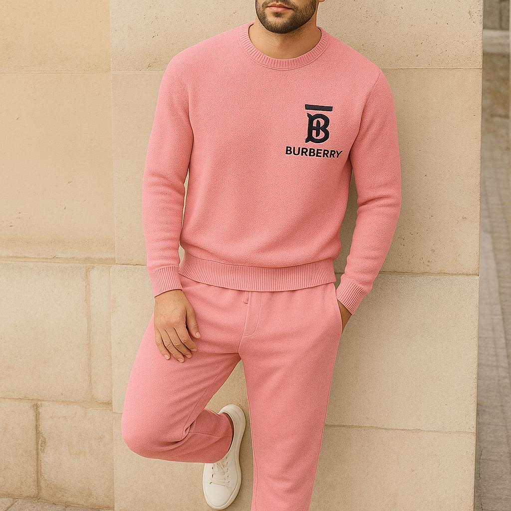 Burberry Pink Knit Sweater And Pants Set – Chic and Cozy Ensemble